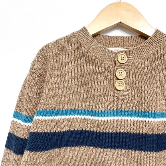 cat & jack | tan ribbed henley sweater stripe buttons 5t - Picture 2 of 7